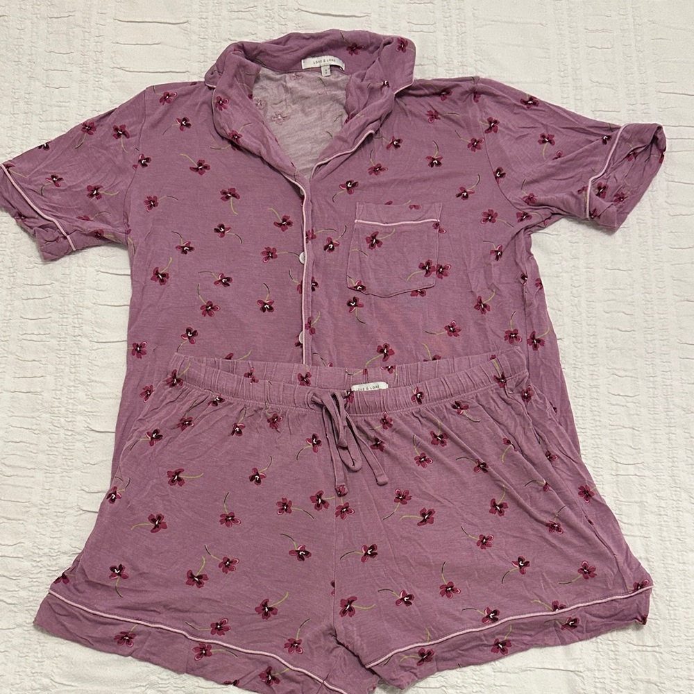Love & Lore Pink Floral Short Pajama Set - Soft Lounge Shorts & Top